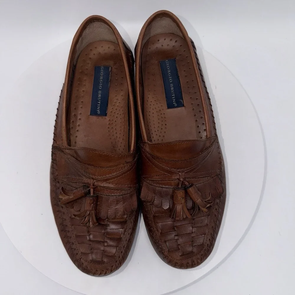 Giorgio Brutini Mens Shoes Size 8 M Loafers Woven Leather Kiltie Tassel